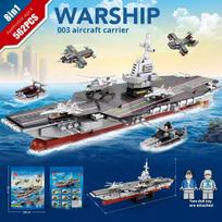 Warship Building Blocks Destroyer Aircraft Carrier Pirate Ship Cruiser Naval Battleship Models Toy for Boys Gifts gray