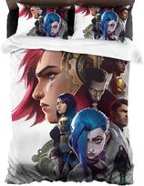 2/3Pcs Duvet Cover Pillowcase 3D Anime Arcane J-Jinx Bedding Set Single/Twi /Full/Queen King Size Kids Boy Girl Bedroom Gifts 90×200cm&Duvet Cover gray