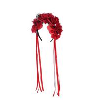 Day Of the Dead Headband Gothic Skull Headband Goth Flower Crowns For Women raudona