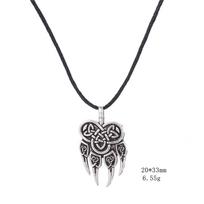 Bear Paw Pendant Necklace Slavic God Symbol Talisman Lucky Amulet Celtic Knot Rope Jewelry for Men Women black