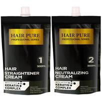 Hair Pure Straightener Cream with Active Keratin Complex | Professional Hair Smoothing Treatment with Argan Oil & Heat Protection | Long-Lasting yellow