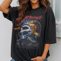 Daft Punk Vyriški Vaikų Marškinėliai Senoviniai Elektroninės Muzikos Marškinėliai, Roboto Šalmo Grafikos Marškinėliai, Prancūziškos House Muzikos Gerbėjo Dovana, EDM Festivalio Unisex Marškinėliai 150 black