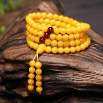 Unisex Amber Honey Beeswax Buddhist Prayer Bracelet - 108 Beads Yellow Honey 8mm/108 Beads yellow