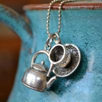 1Pc Retro Fashion 2000S Aesthetics Teapot Beads Chain Charm Necklace Teapot With Teacu Necklace Bridesmaid Gift Jewelry gray