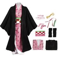 Anime Kimetsu No Yaiba Kamado Nezuko Cosplay Kostiumas Kimono Demon Slayer Cosplay Perukai Plaukai Helovinas Karnavalas Moters Apranga S&Other juoda