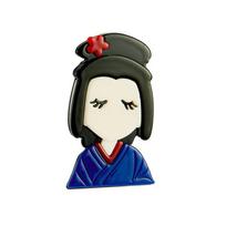 Blucome 2023 New Fashion Acrylic Temperament Kimono Girl Brooch Female Exaggerated Cartoon Cute Badge Lapel Brooch Jewelry mėlyna