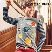 Boys Long Sleeve Cotton T Shirt Glow In Dark Casual Autumn Top 7Y pilka