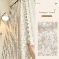 2026 French Cream Jacquard Double-Sided Semi-Blackout Begonia Curtains for Bedroom and Living Room Whole Roll Per Meter (Not Processed) - Contact Us beige