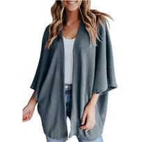 Plus Size Kimono-Style Knit Cardigan for Spring and Autumn 5XL vidurnakčio mėlyna spalva