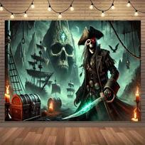 Treasure Pirate Leader Theme Banner Backdrop Cloth on Skull Island Holiday Party Home Decoration Photography Background Props 79×59inch/200*150cm