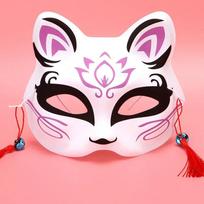 Japanese Fox Mask Half Face Hand-Painted Cat Fox Anime Demon Slayer Masquerade Halloween Festival Cosplay Prop Party Supplies black