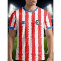 2026 Paraguay Home Team Football Jersey T-Shirt, Cross Round Neck Design, Contrast Stripe Style,  Mesh Quick Dry Sports Breathable 2XL red