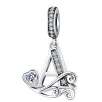 Silver letter charm bracelet suitable Pandora bracelets alphabet initial dangle bead jewelry gift women girls.