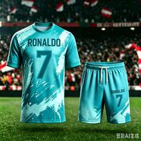2026 Summer New # 7 Cristiano Ronaldo Short Sleved AI Color Series Football Shirt Adult Children Fashion Casual Large Sports Set 100 blue