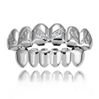 Halloween Costume Party Teeth Grillz 18K Real Gold Plated Smooth Slanted Grillz Hip Hop Dental Jewelry for Men Women gray
