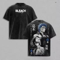 BLEACH Ulquiorra Grimmjow Anime Graphic T-shirt Vintage Washed Manga Merch Harajuku Unisex Oversized Cotton Short Sleeve Tee Top S black