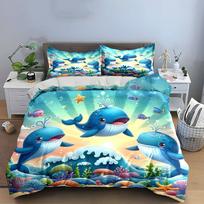 Ocean Whale Themed Nursery Decor  Bedding Set with 1 Duvet Cover 2 Pillowcases Single Double King Queen, Gift EU Twin 135X200cm&set blue