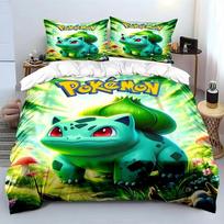 Cartoon Bulbasaur Duvet Cover Bedding Comforter sets Bulbasaur  Quilt Cover and Pillowcases Single/Double/Queen/King 135x200cm blue
