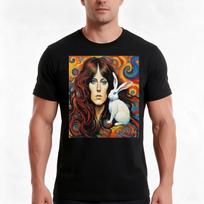 Psychedelic Portrait Grace Slick And The White Rabbit Tshirt Summer Casual Cotton Tee Oversized Streetwear Tops 100 Cotton 4XL black