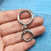 2Sets Round Spring Snap Carabiner Clip O Rings Swivel Trigger Hook Metal Clasps Keychain For Handbag Lanyards Diy Crafts beige