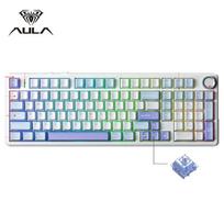 AULA F99 PRO Wireless Gaming Mechanical Keyboard 99 Keys Hot Swappable Gasket Structure 96% 8000mAh Battery Keyboard with Knob violetinė/balta