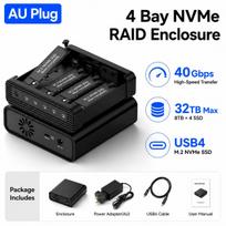 4 Bay NVMe RAID Enclosure USB4 40Gbps M.2 SSD Case 32TB Aluminum External Storage Box for Mac Windows Linux