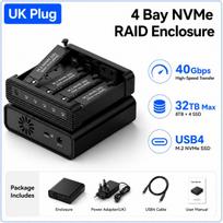 4 Bay NVMe RAID Enclosure USB4 40Gbps M.2 SSD Case 32TB Aluminum External Storage Box for Mac Windows Linux black