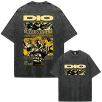 Anime JoJo Bizarre Adventure Dio Brando Vintage Washed T Shirt Men Women Clothing Casual Short Sleeves T-shirts Tops Streetwear M black