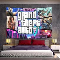 Grand Theft Auto VI žaidimo plakato dizainas veiksmo stilius Raštuota gobeleno drobė miegamajam ir svetainei namų dekoras sofos 75x90cm(29x35in) white
