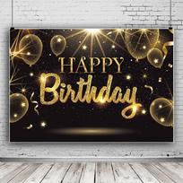 Black Gold Happy Birthday Party Decorations Backdrop Golden Balloons Glitter ... 59x51.1inch/150*130cm