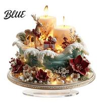 European Style Christmas Village/Candle/Teapot House Table Double-sided Decoration Ornaments Acrylic Winter Snow Ornament Waterproof Holiday D beige