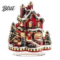 European Style Christmas Village/Candle/Teapot House Table Double-sided Decoration Ornaments Acrylic Winter Snow Ornament Waterproof Holiday F