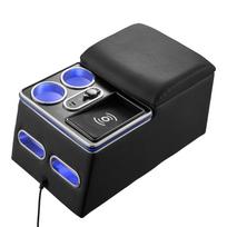 Universal Rear Bench Seat Center Console with 7-Color Ambient Lights, Wireless/USB/Cigarette Lighter Charging, Back Seat Central Console Organizer