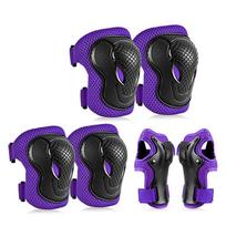 Pads 6 in 1 Knee Protector Elbow Pads Kids Knee Pads Set Protective Gears Set Wrist Guards purple-15-35kg