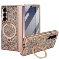 For Samsung Galaxy Z Fold 7 6 Phone Case, Sparkling Diamond Design, with Magnetic Function, Integrated Case and Film Design Galaxy Z Fold7 gray