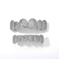 Stock Hip Hop Rapper 6 Tooth Grillz Full Micro Pave Bling Zircon Gold Silver Cosplay Novelty Oral Teeth Decoration white