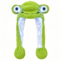 Frog Shape Furry Animal Hat Windproof Kids Earflap Hat Fun Moving Ear Hat  Autumn Winter Moving ears-No Light white