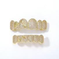 Stock Hip Hop Rapper 6 Tooth Grillz Full Micro Pave Bling Zircon Gold Silver Cosplay Novelty Oral Teeth Decoration auksas