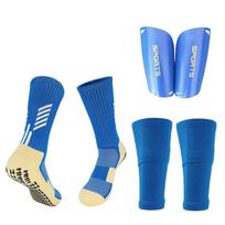 Football Equipment Adults Kids Soccer Shin Guards With Pocket Cover Calf Sleeve Non Slip Soccer Sock With Football Leg Shinguard 1 LT-Blue Set S(EU28-33)