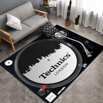Retro Technics Vinilinių Plokštelių Grotuvo Kilimas Muzikos DJ Tematikos Kilimas Svetainei Šauniam Miegamojo Grindų Kilimėliui 120cm x 160cm gray