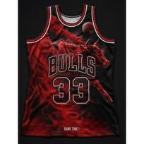 Bulls No.23 Basketball Jersey Red Flame Bull & Player Print Breathable Mesh Sleeveless Retro Sports Fan Tank Top Kids S brown