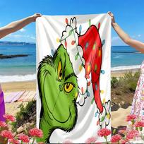 The Grinch Print Beach Towel, Versatile Lightweight Absorbent Beach Towel for Pool Surf Yoga Bathroom, Perfect Birthday Holiday Gift 70cmx140cm(27x55inch) white