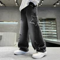 Boys Five Star Pattern Straight Fit Long Denim Jeans Kids Casual Pants 140cm juoda