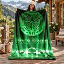Celtic futbolo klubo individualus vardas flanelinis pledas, personalizuotas minkštas šiltas pliušinis pledas, individualizuota dovana šeimai, draugams 80cmx120cm
