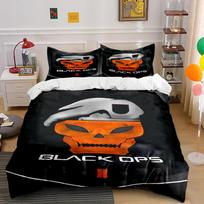 Black Ops Orange Skull Gaming Theme Bedding Set (1 duvet cover, 2 pillowcases, duvet not included) sofas 135x200cm black