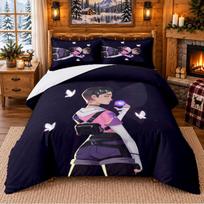 Clove Valorant Pattern Bedding 3Pcs Set Bed Sheet And Pillowcases For Indoor Bedroom 135cmx200cm black