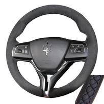For Maserati Levante Ghibli Quattroporte 2014-2018 Hand Sewing Car Steering Wheel Cover Braid Soft Suede Leather Trim juoda