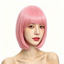 Cosplay Vibrant Bob Wig Fluffy Short Straight Bob Hair Halloween Colored Bangs Wig  Themed Events rožinė