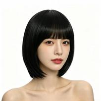 Cosplay Vibrant Bob Wig Fluffy Short Straight Bob Hair Halloween Colored Bangs Wig  Themed Events juoda