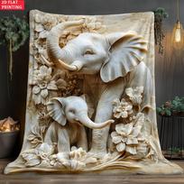 Dramblių šeimos laukinės gamtos lengvas pledas - Minkštas šiltas vilnos pledas sofai, kelionėms, stovyklavimui ir lovai Size: 75*100cm, Weight: 230 GSM gray
